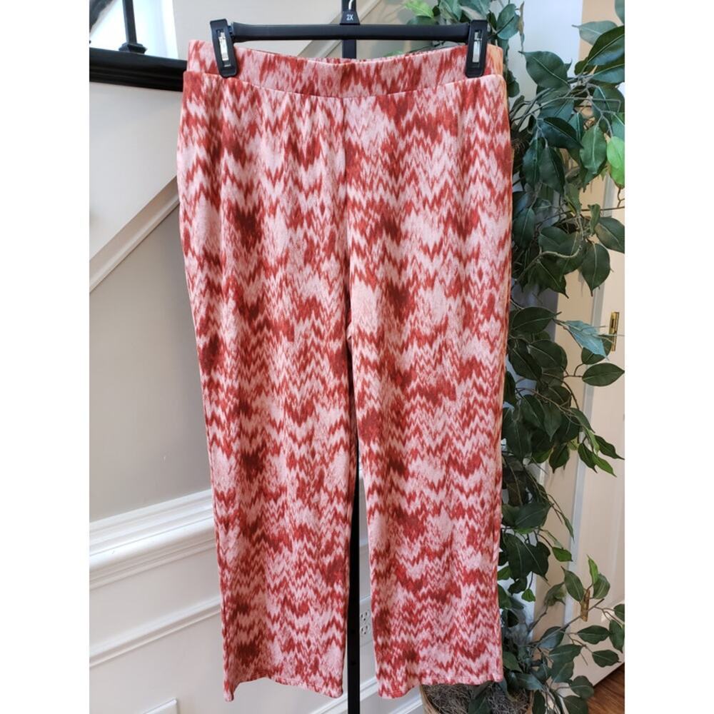 Stan Herman Red White Chevron Lounge Pants Size L Stretch Pull-On Soft Knit
